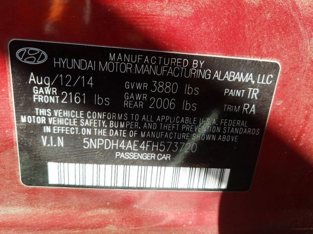 Photo 9 VIN: 5NPDH4AE4FH573720 - HYUNDAI ELANTRA SE 