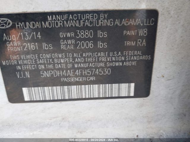 Photo 8 VIN: 5NPDH4AE4FH574530 - HYUNDAI ELANTRA 