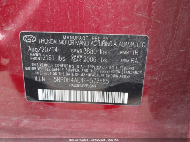 Photo 8 VIN: 5NPDH4AE4FH577685 - HYUNDAI ELANTRA 