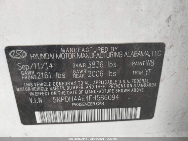 Photo 8 VIN: 5NPDH4AE4FH586094 - HYUNDAI ELANTRA 