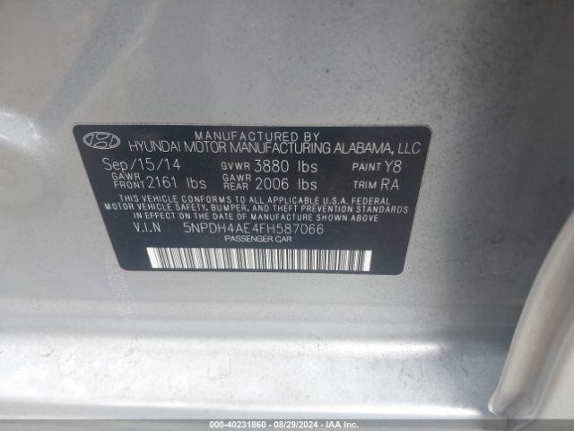 Photo 8 VIN: 5NPDH4AE4FH587066 - HYUNDAI ELANTRA 