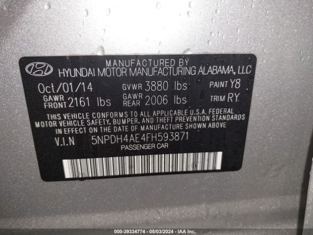 Photo 8 VIN: 5NPDH4AE4FH593871 - HYUNDAI ELANTRA 