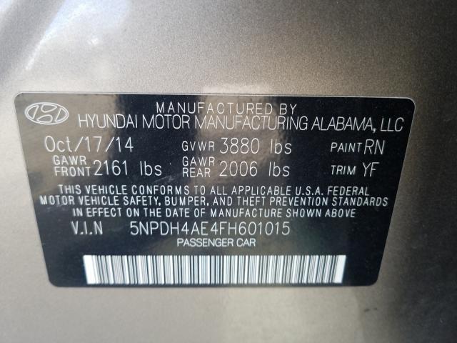 Photo 9 VIN: 5NPDH4AE4FH601015 - HYUNDAI ELANTRA SE 