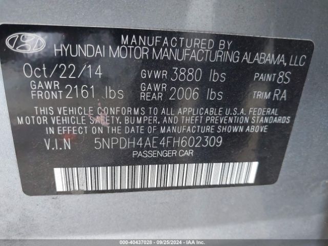 Photo 8 VIN: 5NPDH4AE4FH602309 - HYUNDAI ELANTRA 