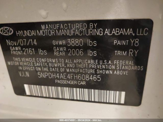 Photo 8 VIN: 5NPDH4AE4FH608465 - HYUNDAI ELANTRA 