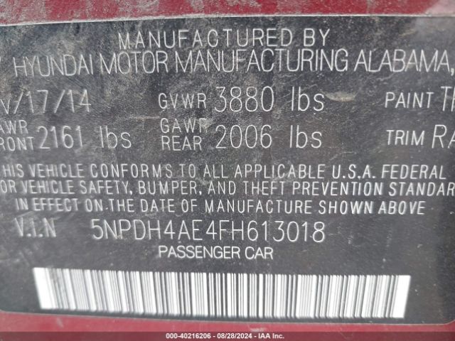 Photo 8 VIN: 5NPDH4AE4FH613018 - HYUNDAI ELANTRA 