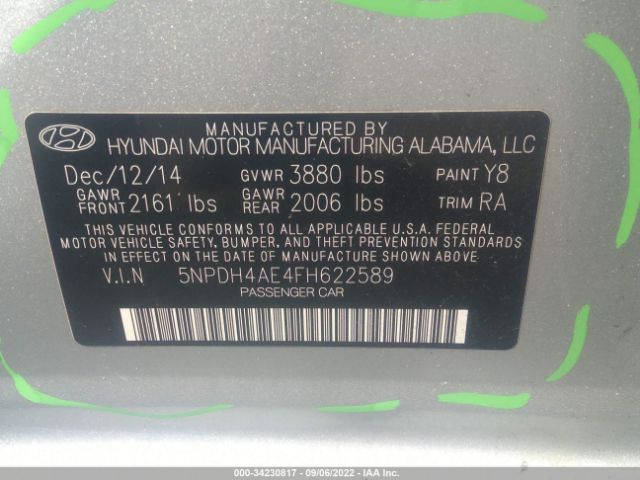 Photo 8 VIN: 5NPDH4AE4FH622589 - HYUNDAI ELANTRA 