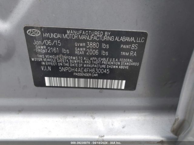 Photo 8 VIN: 5NPDH4AE4FH630045 - HYUNDAI ELANTRA 