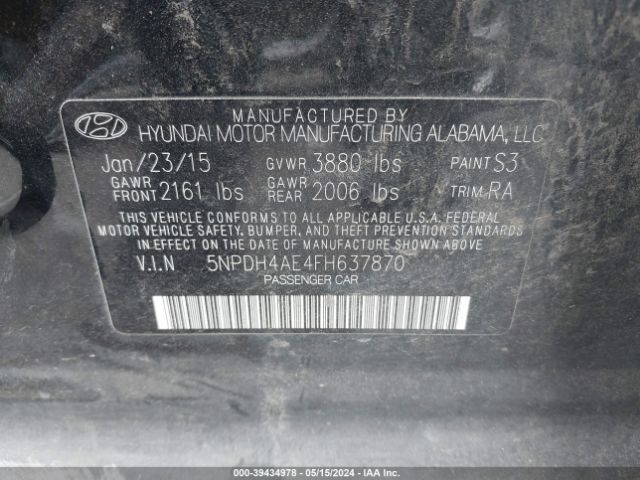 Photo 8 VIN: 5NPDH4AE4FH637870 - HYUNDAI ELANTRA 