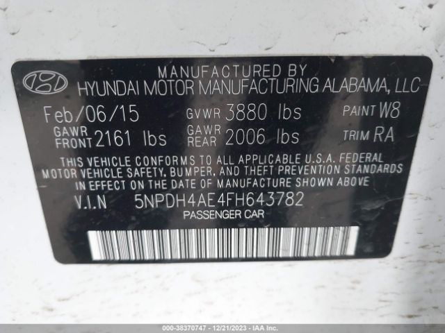 Photo 8 VIN: 5NPDH4AE4FH643782 - HYUNDAI ELANTRA 