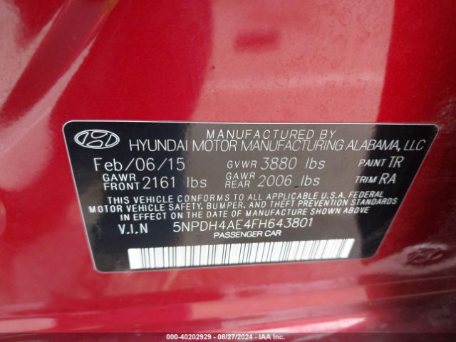 Photo 8 VIN: 5NPDH4AE4FH643801 - HYUNDAI ELANTRA 