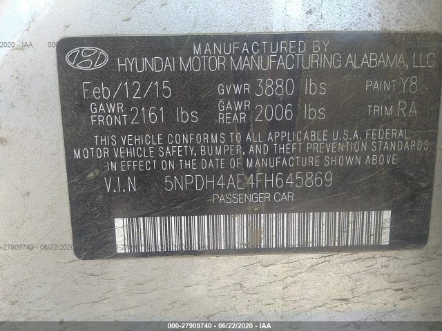 Photo 8 VIN: 5NPDH4AE4FH645869 - HYUNDAI ELANTRA 