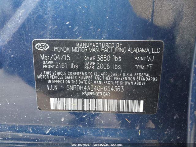 Photo 8 VIN: 5NPDH4AE4GH654363 - HYUNDAI ELANTRA 