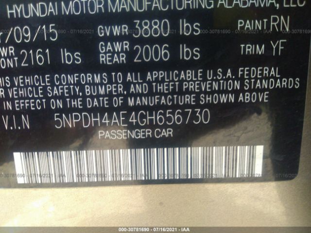 Photo 8 VIN: 5NPDH4AE4GH656730 - HYUNDAI ELANTRA 