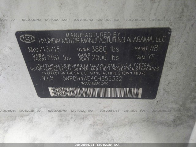 Photo 8 VIN: 5NPDH4AE4GH659322 - HYUNDAI ELANTRA 