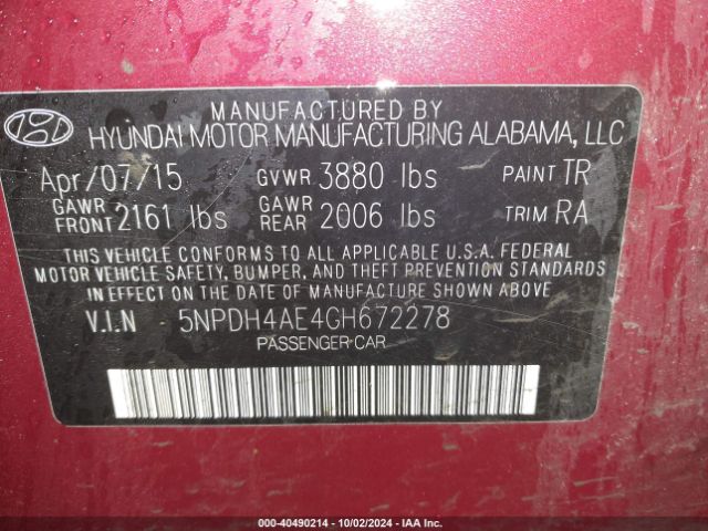 Photo 8 VIN: 5NPDH4AE4GH672278 - HYUNDAI ELANTRA 