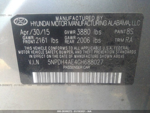 Photo 8 VIN: 5NPDH4AE4GH688027 - HYUNDAI ELANTRA 