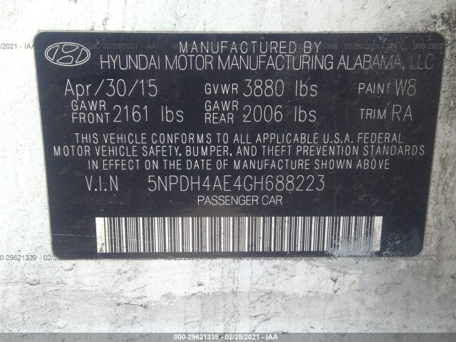 Photo 8 VIN: 5NPDH4AE4GH688223 - HYUNDAI ELANTRA 