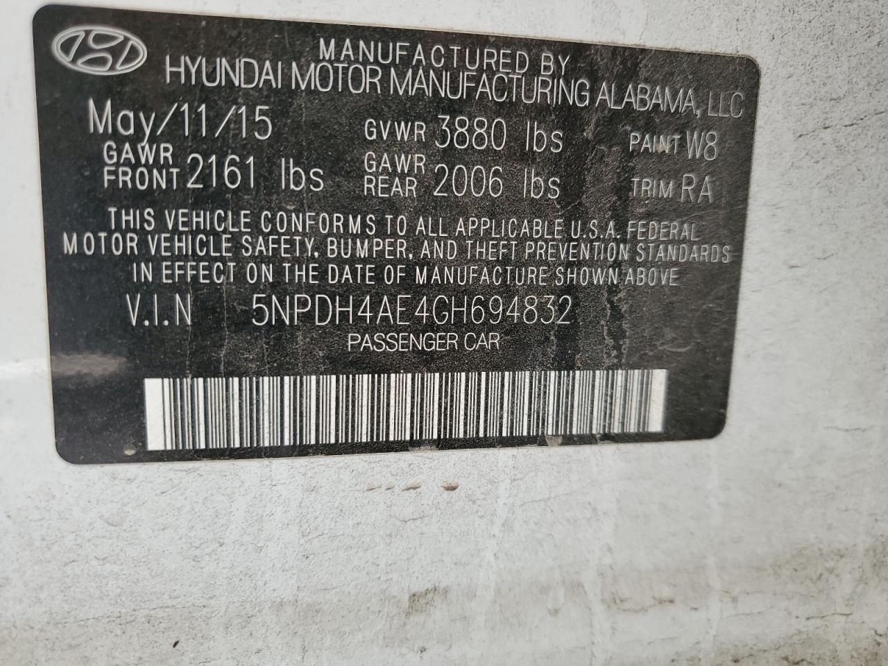 Photo 11 VIN: 5NPDH4AE4GH694832 - HYUNDAI ELANTRA 