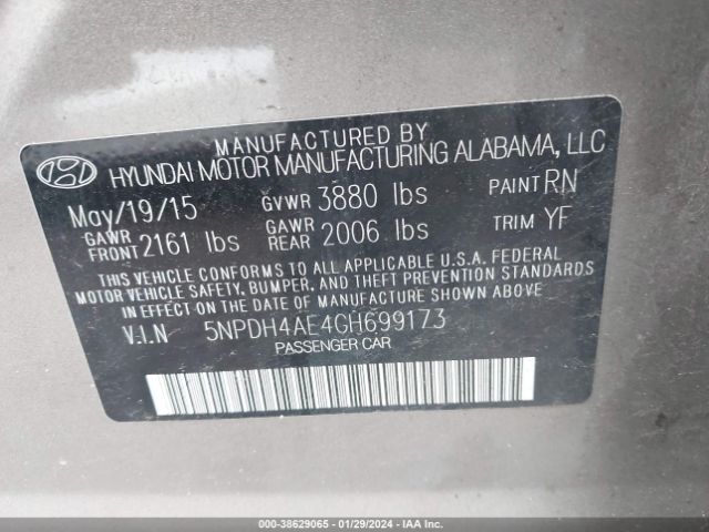 Photo 8 VIN: 5NPDH4AE4GH699173 - HYUNDAI ELANTRA 