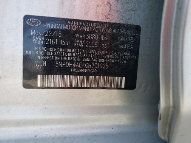 Photo 9 VIN: 5NPDH4AE4GH701925 - HYUNDAI ELANTRA SE 