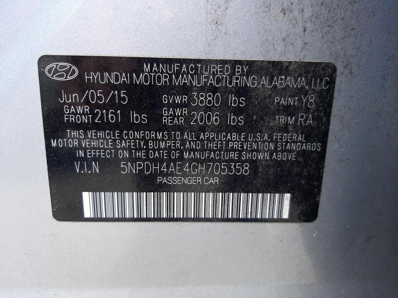 Photo 9 VIN: 5NPDH4AE4GH705358 - HYUNDAI ELANTRA SE 