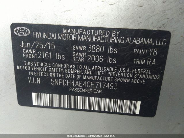 Photo 8 VIN: 5NPDH4AE4GH717493 - HYUNDAI ELANTRA 