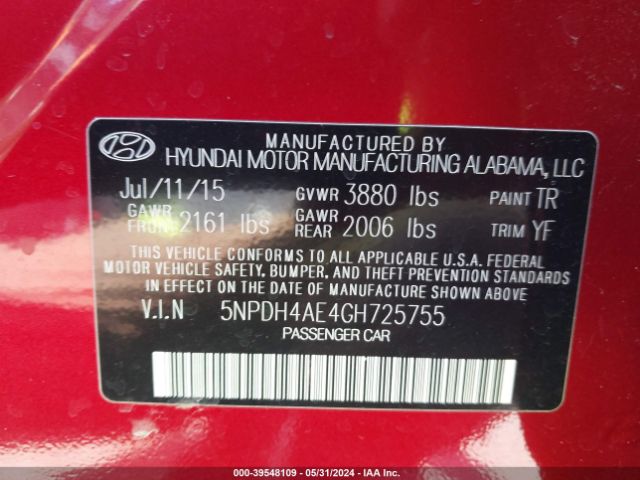 Photo 8 VIN: 5NPDH4AE4GH725755 - HYUNDAI ELANTRA 