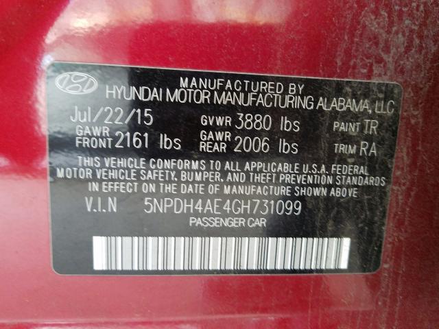 Photo 9 VIN: 5NPDH4AE4GH731099 - HYUNDAI ELANTRA SE 