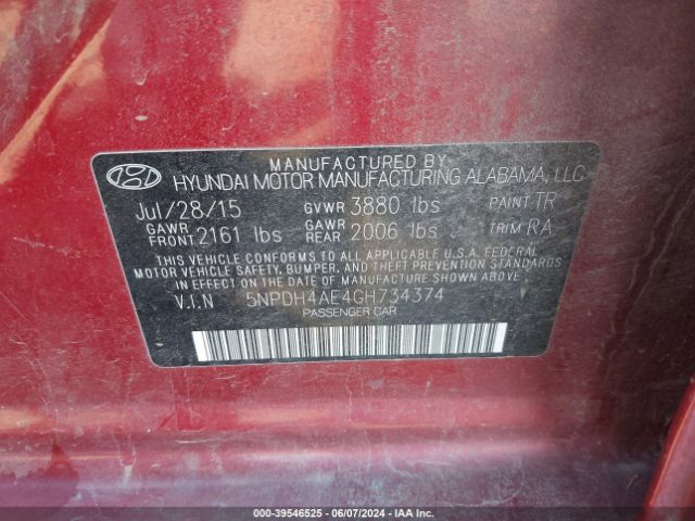 Photo 8 VIN: 5NPDH4AE4GH734374 - HYUNDAI ELANTRA 