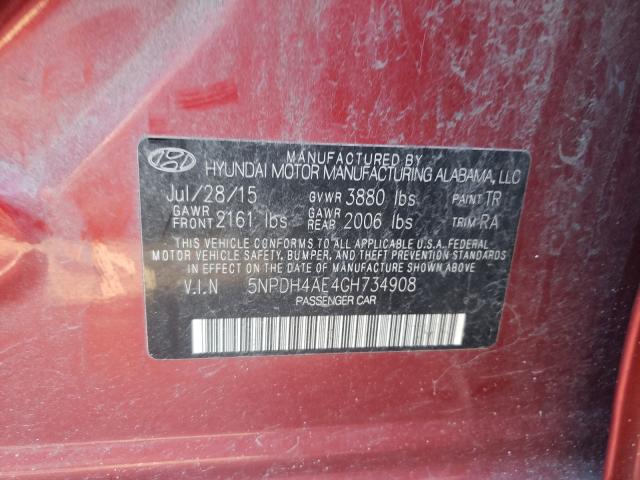 Photo 9 VIN: 5NPDH4AE4GH734908 - HYUNDAI ELANTRA SE 