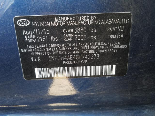 Photo 9 VIN: 5NPDH4AE4GH742278 - HYUNDAI ELANTRA SE 