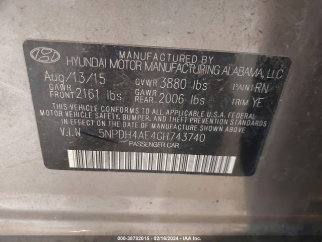 Photo 8 VIN: 5NPDH4AE4GH743740 - HYUNDAI ELANTRA 