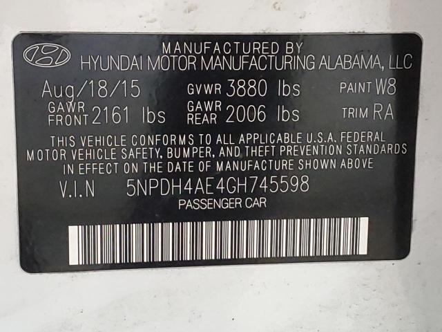 Photo 11 VIN: 5NPDH4AE4GH745598 - HYUNDAI ELANTRA SE 