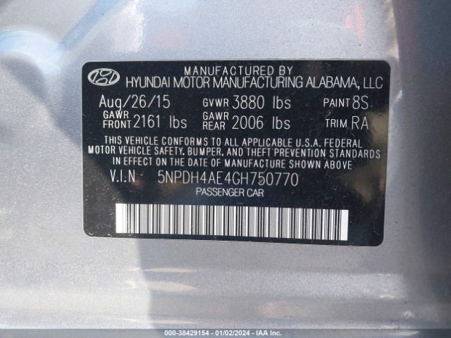 Photo 8 VIN: 5NPDH4AE4GH750770 - HYUNDAI ELANTRA 