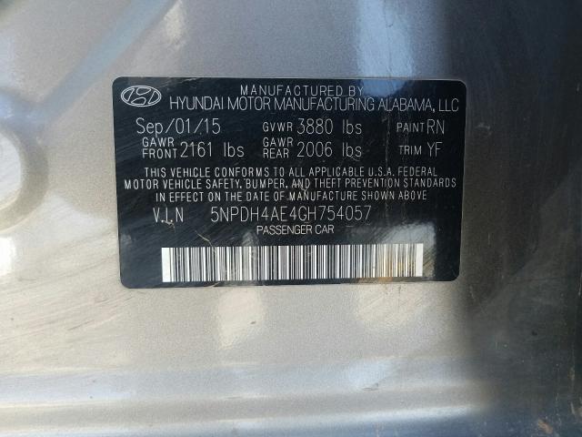 Photo 9 VIN: 5NPDH4AE4GH754057 - HYUNDAI ELANTRA SE 