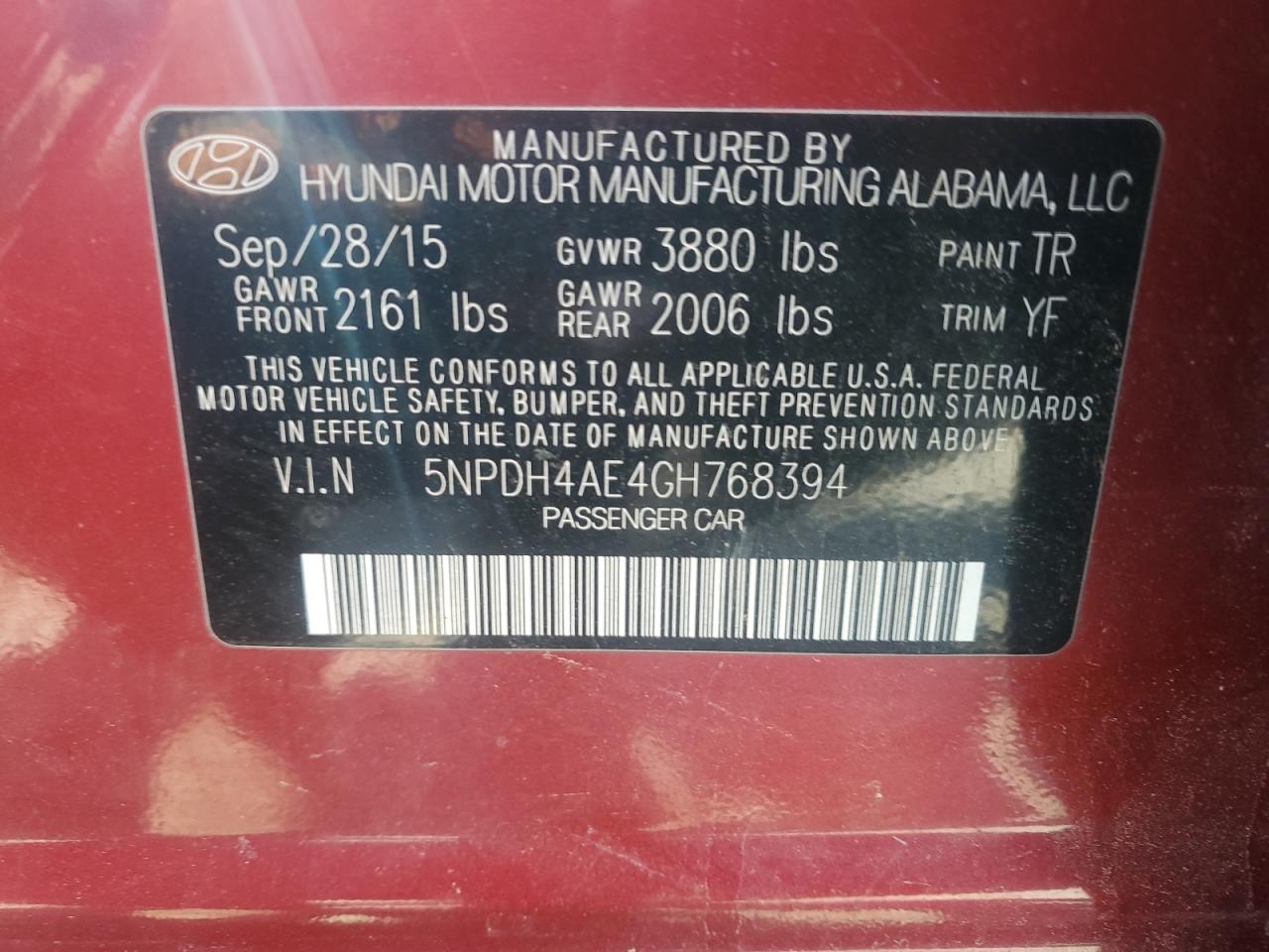 Photo 11 VIN: 5NPDH4AE4GH768394 - HYUNDAI ELANTRA 