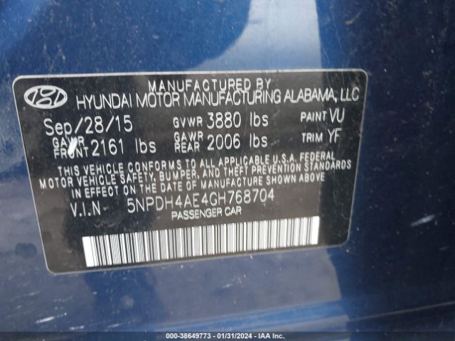 Photo 8 VIN: 5NPDH4AE4GH768704 - HYUNDAI ELANTRA 