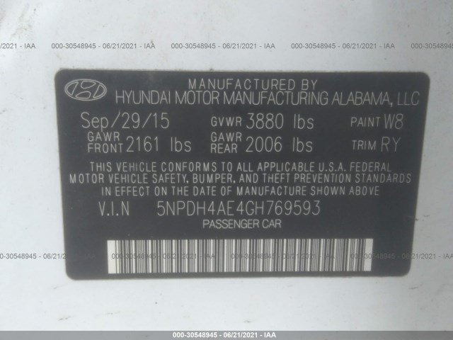 Photo 8 VIN: 5NPDH4AE4GH769593 - HYUNDAI ELANTRA 