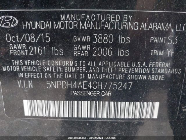 Photo 8 VIN: 5NPDH4AE4GH775247 - HYUNDAI ELANTRA 