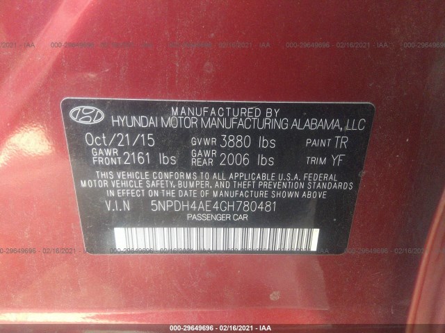 Photo 8 VIN: 5NPDH4AE4GH780481 - HYUNDAI ELANTRA 