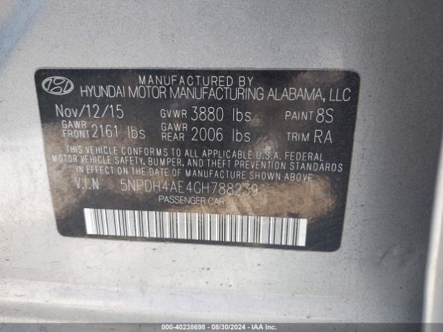 Photo 8 VIN: 5NPDH4AE4GH788239 - HYUNDAI ELANTRA 