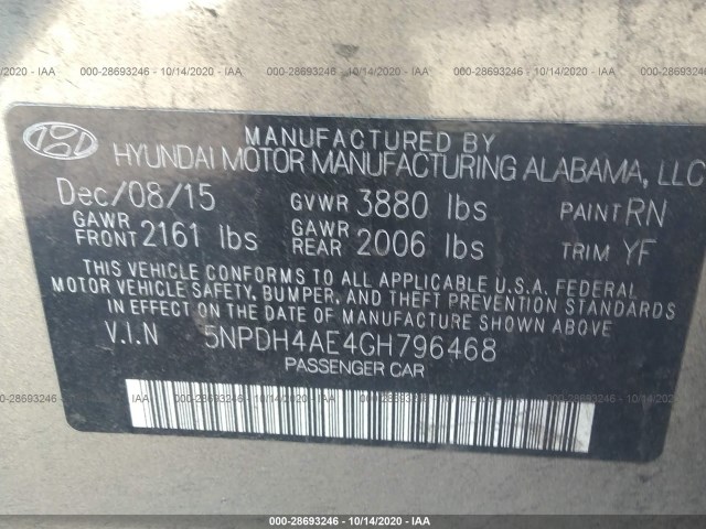 Photo 8 VIN: 5NPDH4AE4GH796468 - HYUNDAI ELANTRA 