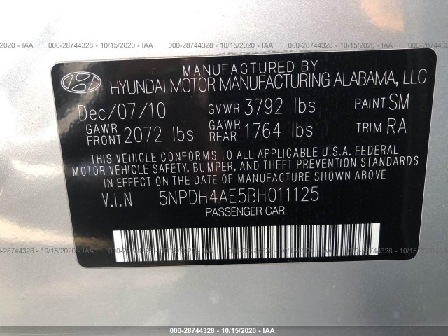 Photo 8 VIN: 5NPDH4AE5BH011125 - HYUNDAI ELANTRA 