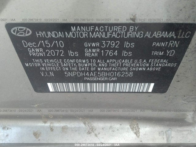 Photo 8 VIN: 5NPDH4AE5BH016258 - HYUNDAI ELANTRA 