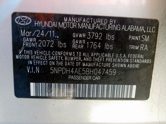 Photo 9 VIN: 5NPDH4AE5BH047459 - HYUNDAI ELANTRA GL 