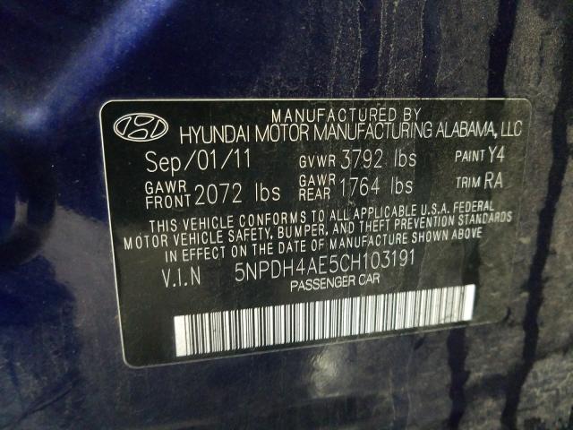 Photo 9 VIN: 5NPDH4AE5CH103191 - HYUNDAI ELANTRA GL 