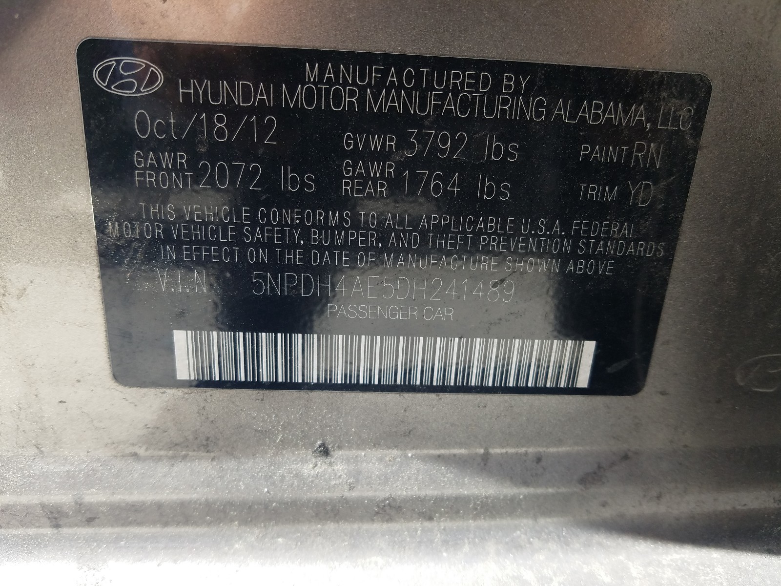 Photo 9 VIN: 5NPDH4AE5DH241489 - HYUNDAI ELANTRA GL 