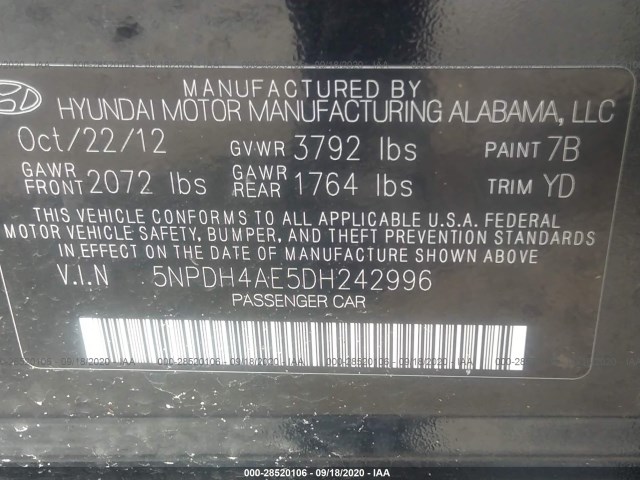 Photo 8 VIN: 5NPDH4AE5DH242996 - HYUNDAI ELANTRA 