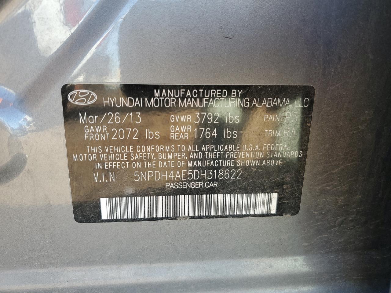 Photo 11 VIN: 5NPDH4AE5DH318622 - HYUNDAI ELANTRA 